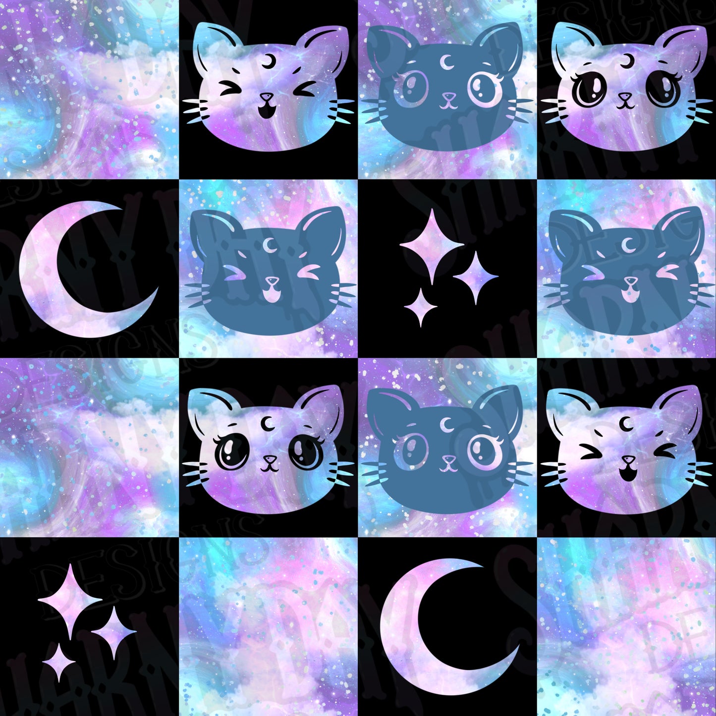 Luna Kitty Check Exclusive Seamless Pattern