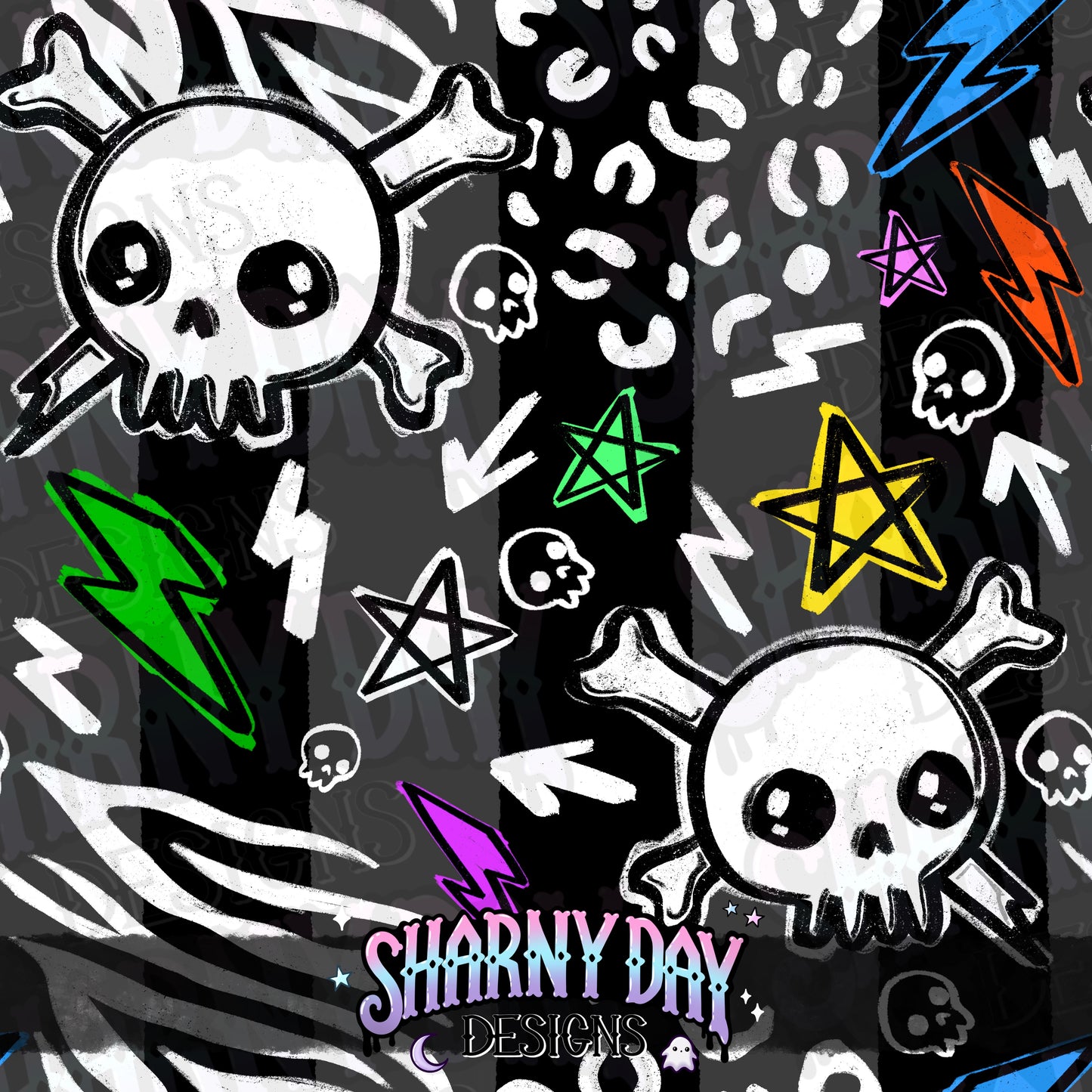 Punky Skulls Exclusive Seamless Pattern Design