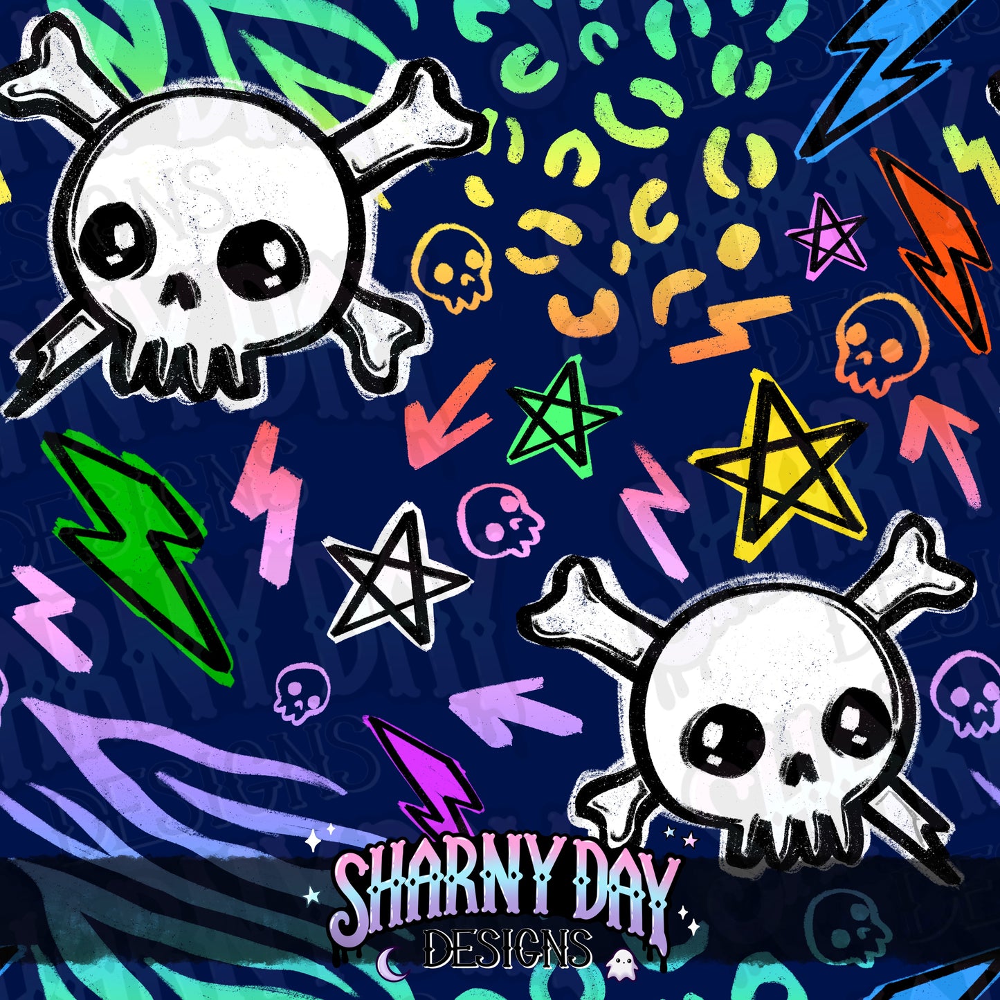 Punky Skulls Exclusive Seamless Pattern Design