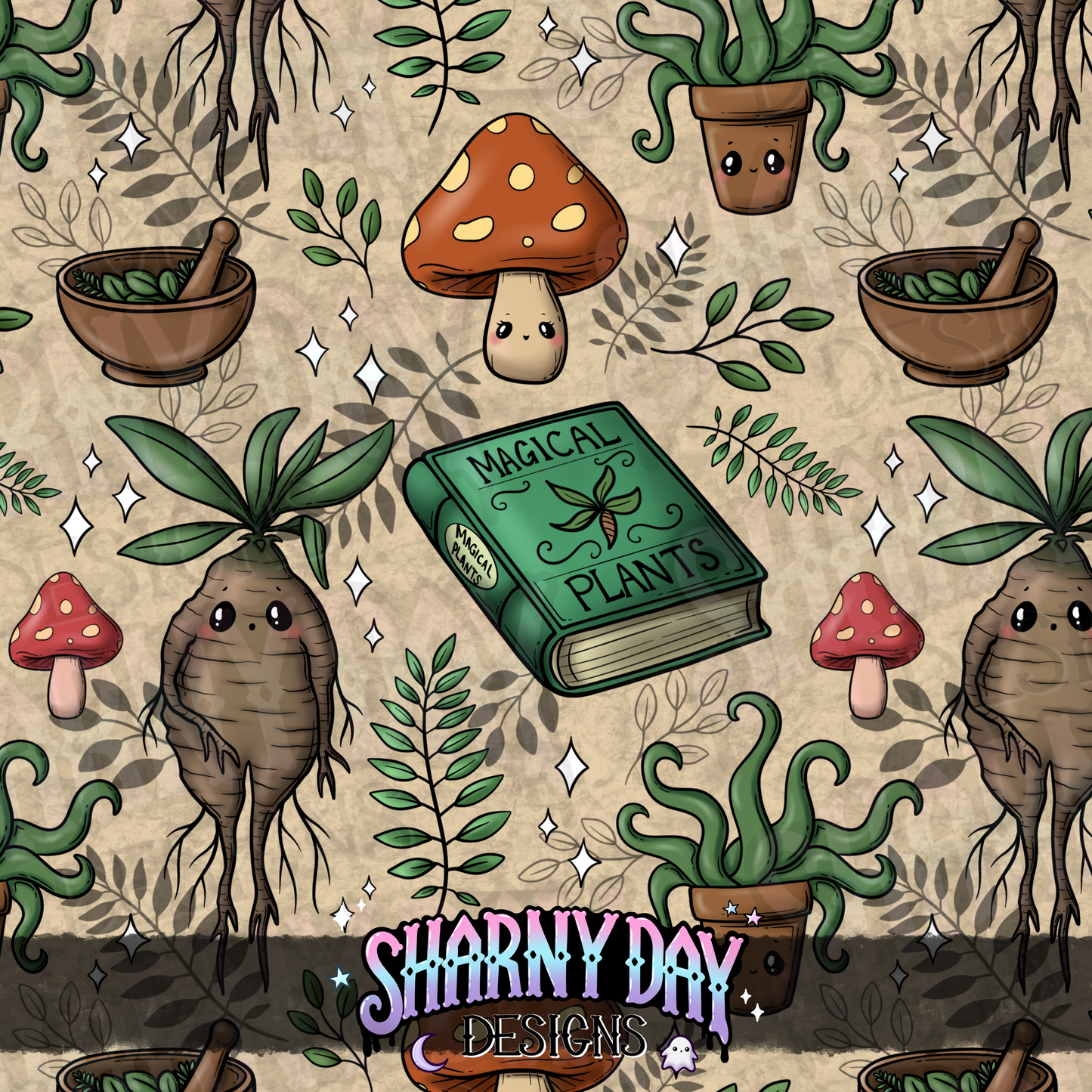 Kawaii Magical Plants Limited Seamless Pattern