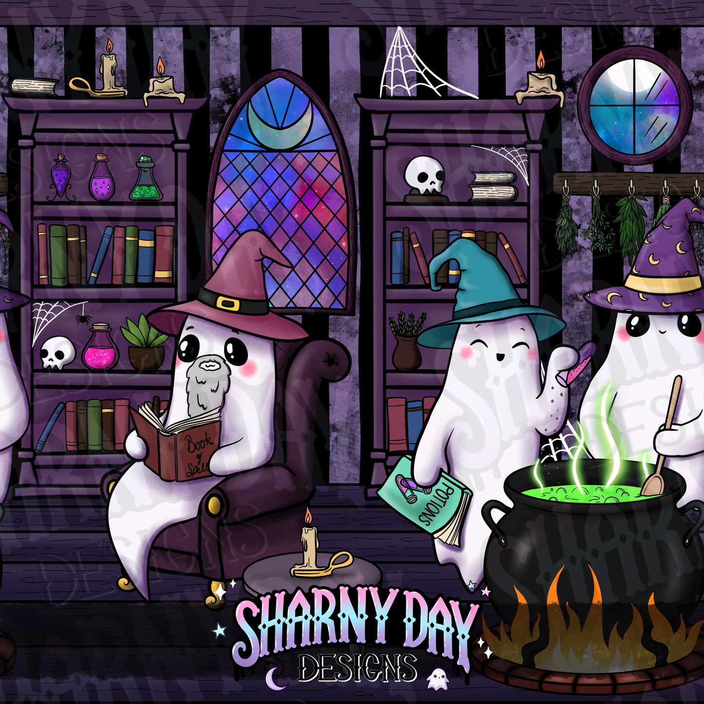 Witchy Ghosties Exclusive Seamless Pattern Design