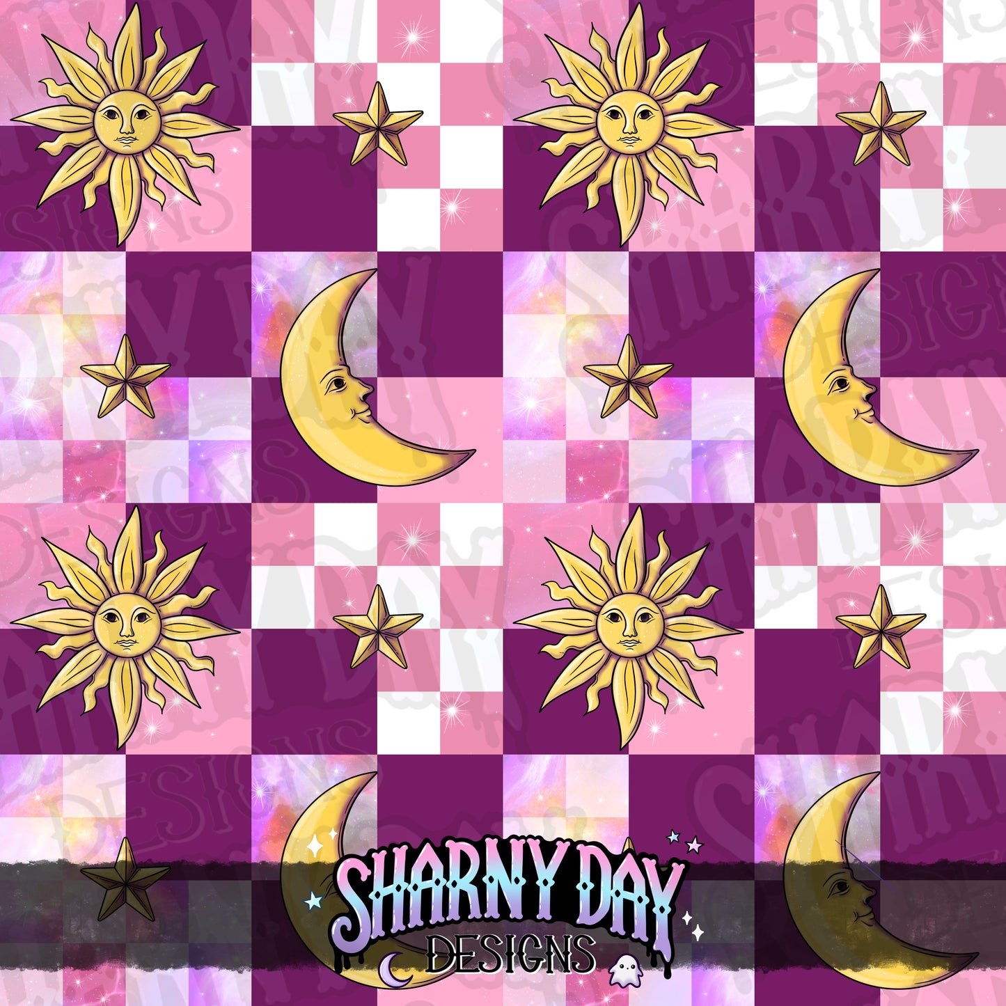 Sun & Moon Checks non-exclusive Seamless Pattern Design
