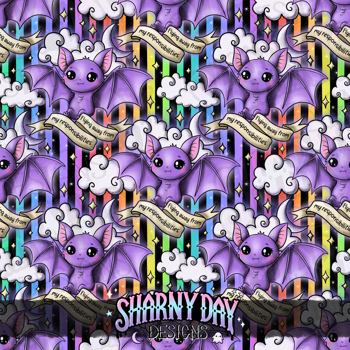 HEXTOBER - Flying Away From My Responsibilities (tattoo) - Exclusive Seamless Pattern Design