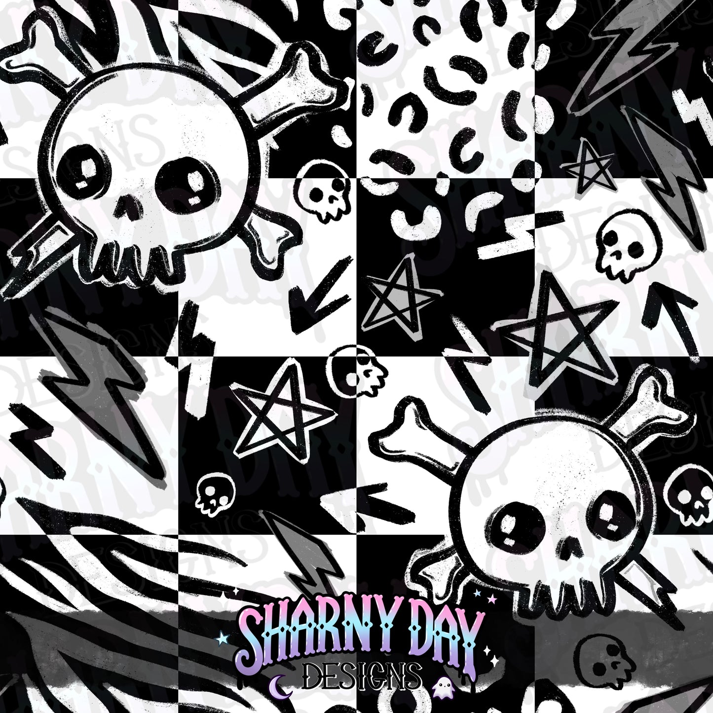 Punky Skulls Exclusive Seamless Pattern Design