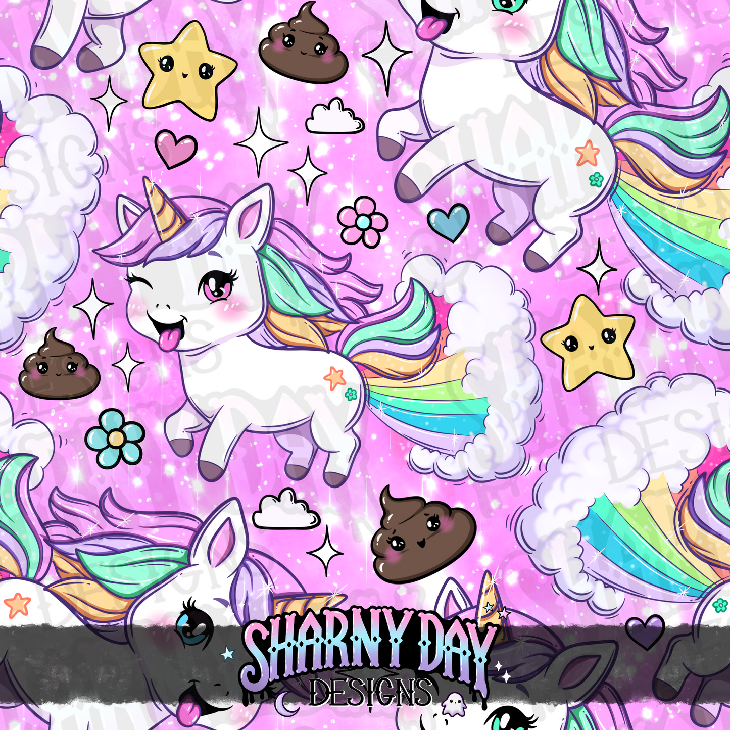 Silly Kawaii Unicorns Exclusive Seamless Pattern Design