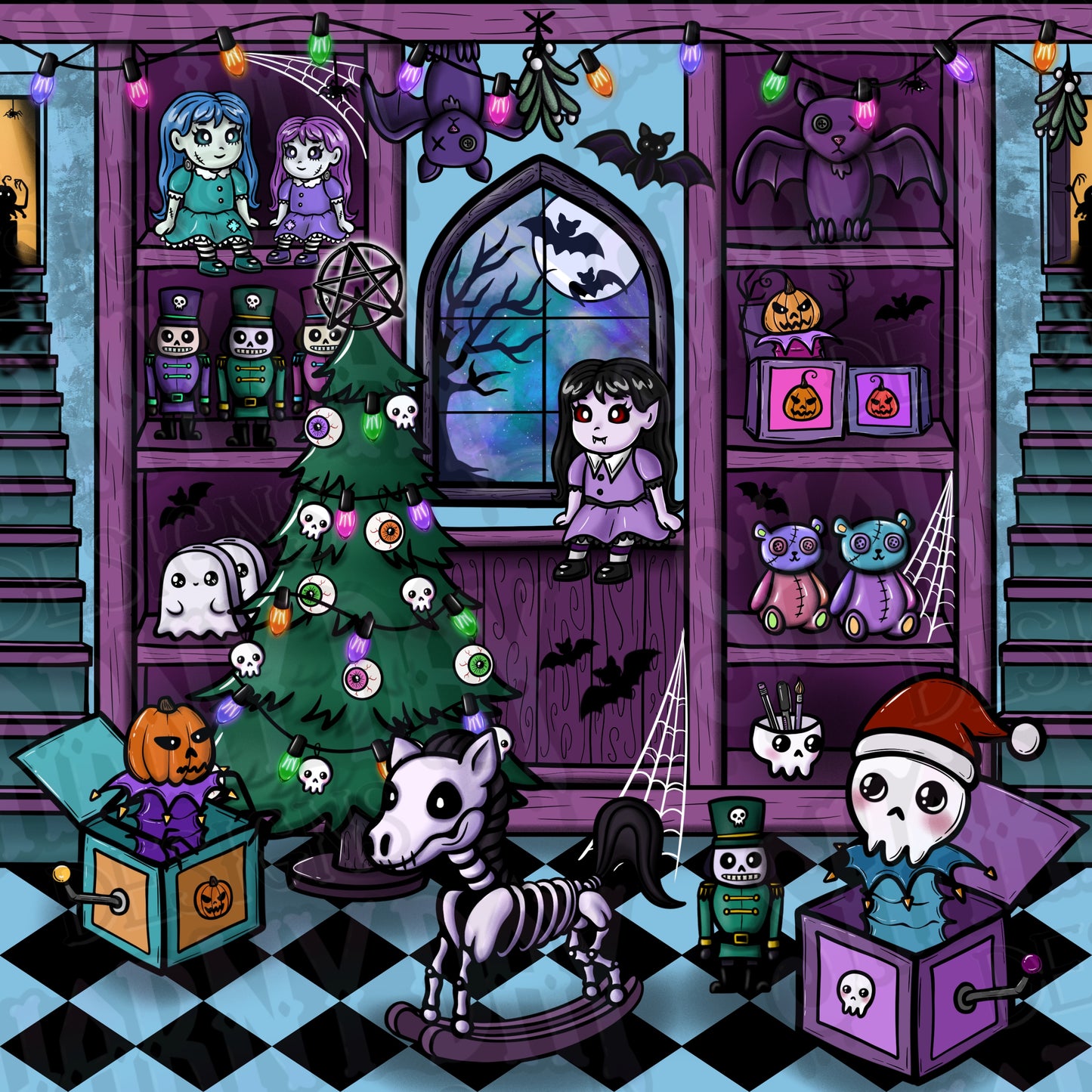 Festive Nightmare Toy Store Exclusive Seamless Pattern Design