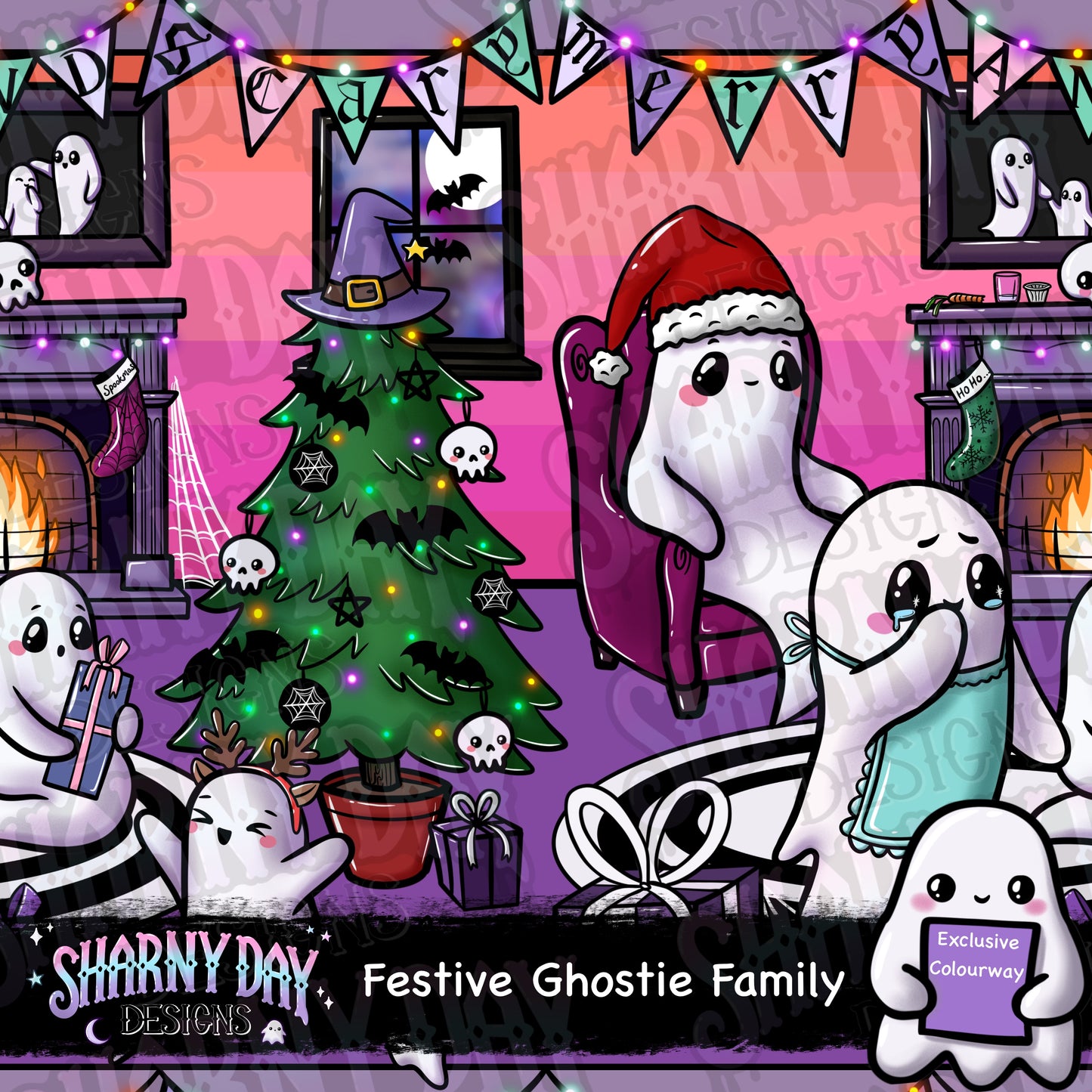 Festive Ghostie Family Exclusive Seamless Pattern Design