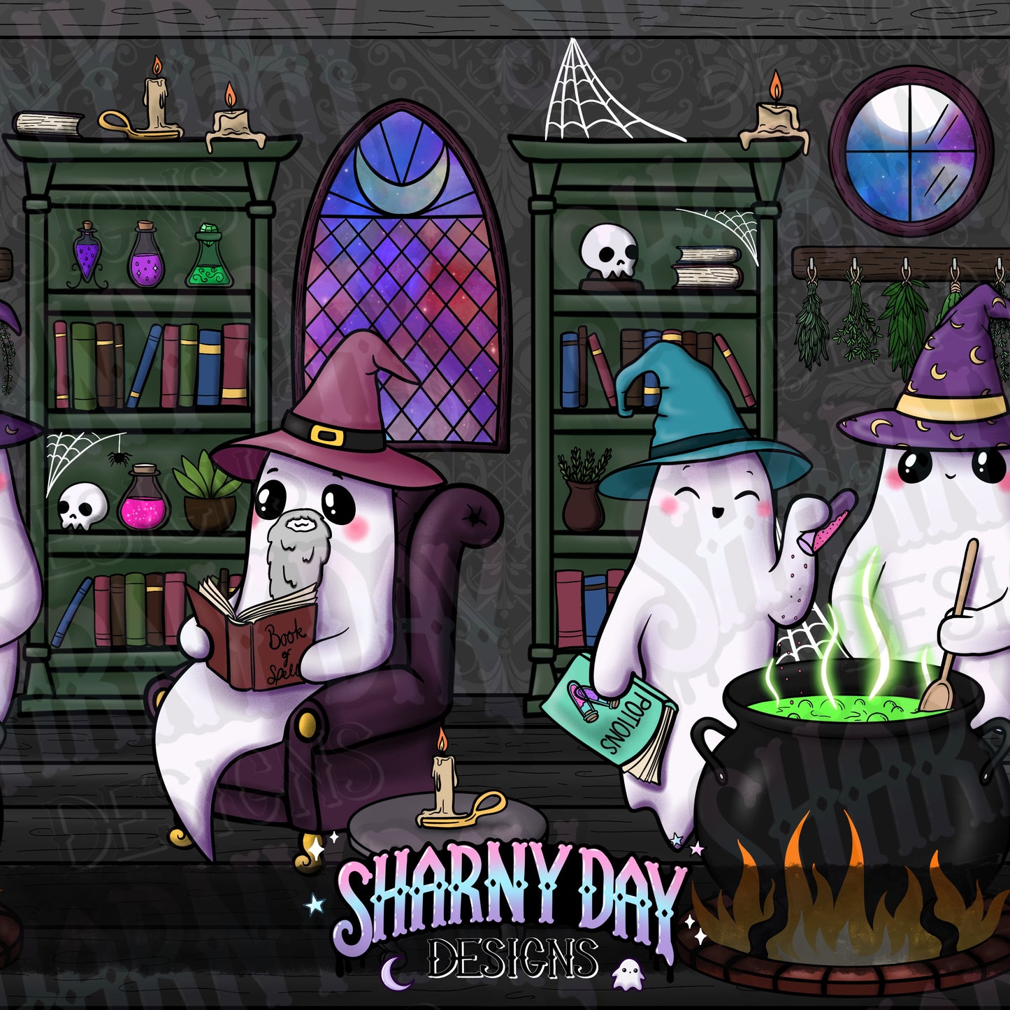 Witchy Ghosties Exclusive Seamless Pattern Design