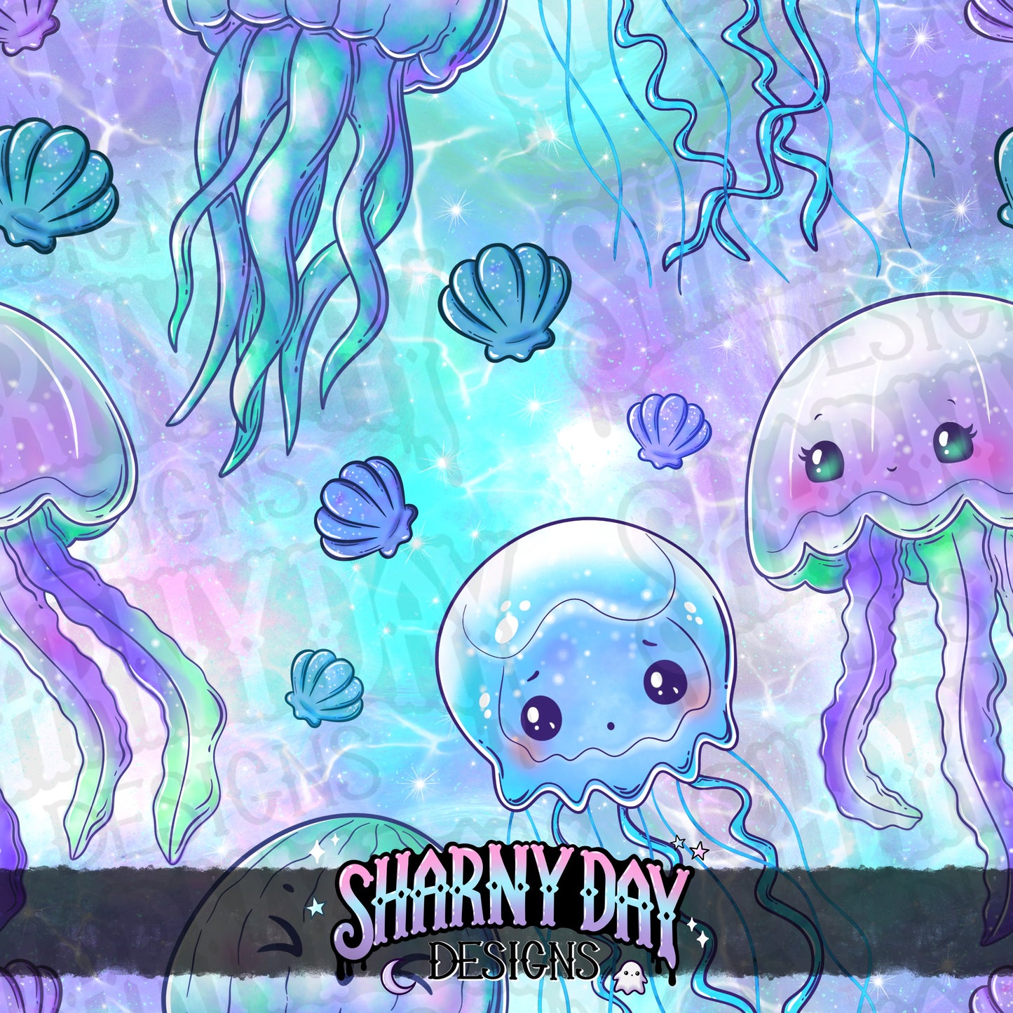 Kawaii Jellyfish Seamless Pattern Design