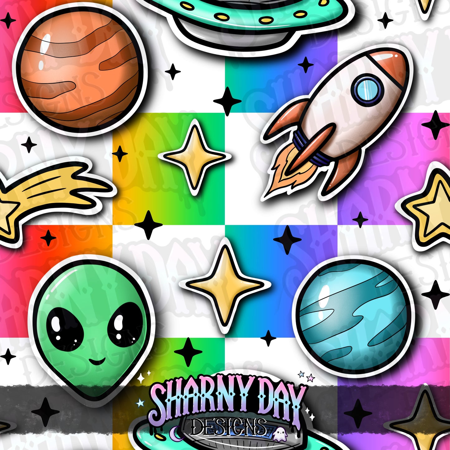 Space Stickers Exclusive Seamless Pattern Design