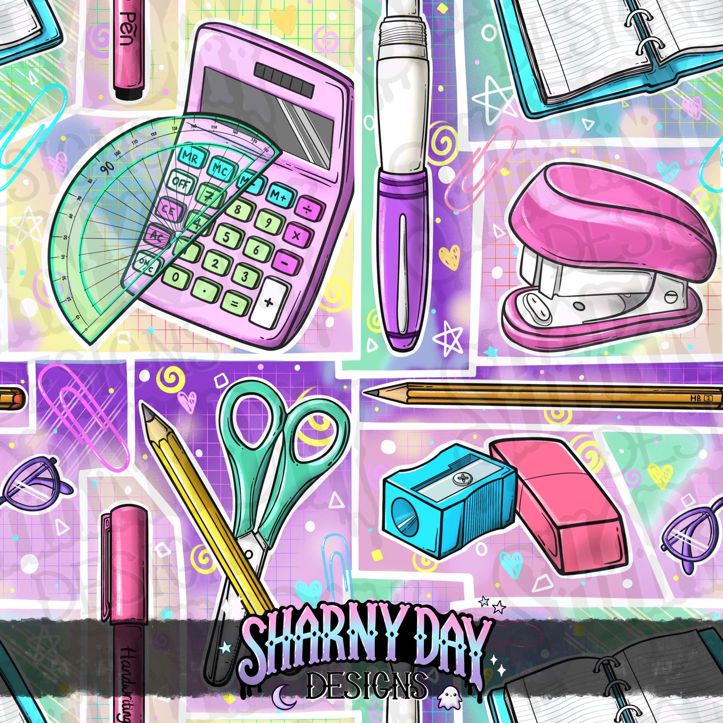 Retro Stationery non-exclusive Seamless Pattern Design