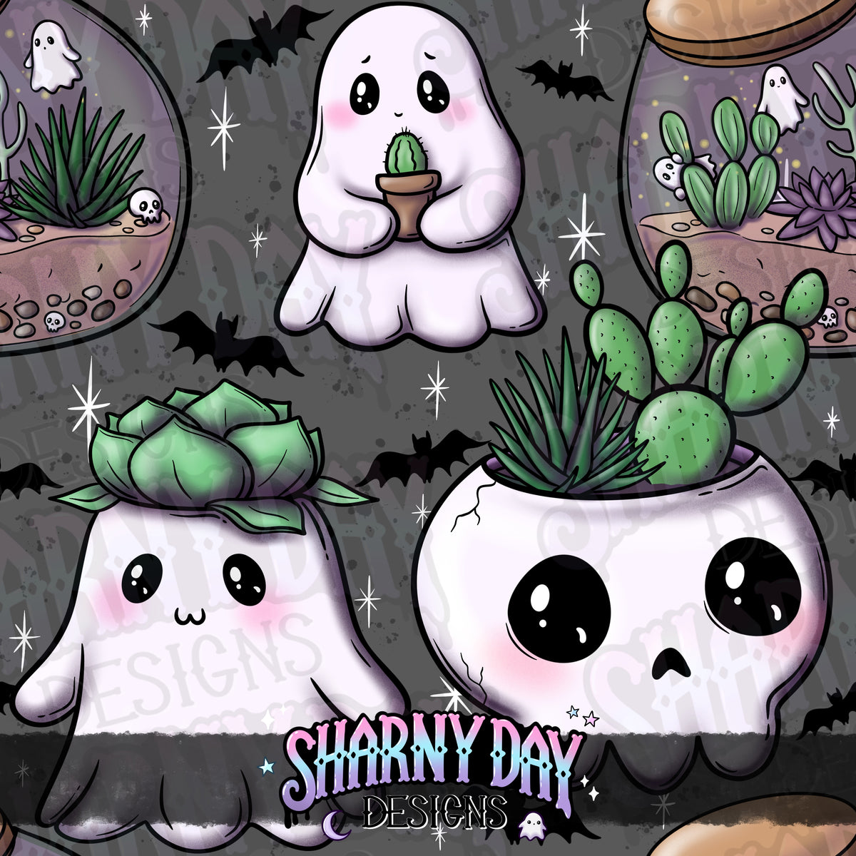 HEXTOBER - Kawaii Ghostie Plants (bloom) - Limited Seamless Pattern Design