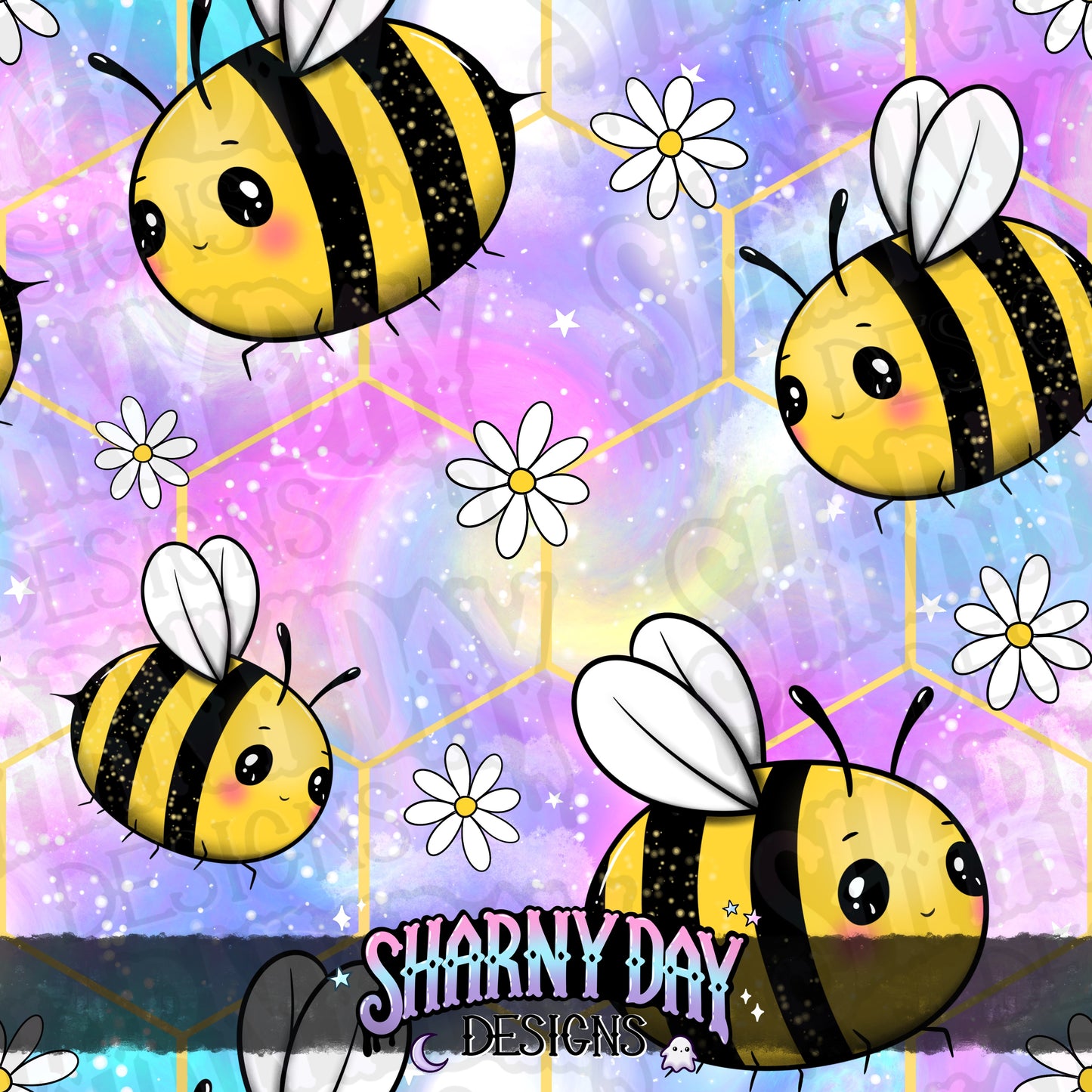 Kawaii Bees non-exclusive Seamless Pattern Design