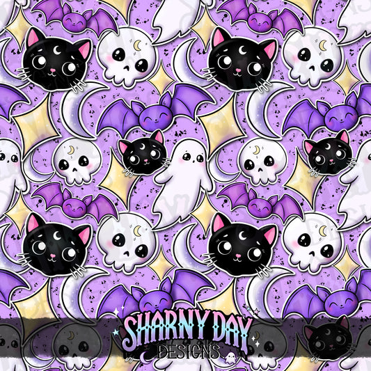 HEXTOBER - Kawaii Spoopy Stickers (collage) - Limited Seamless Pattern Design