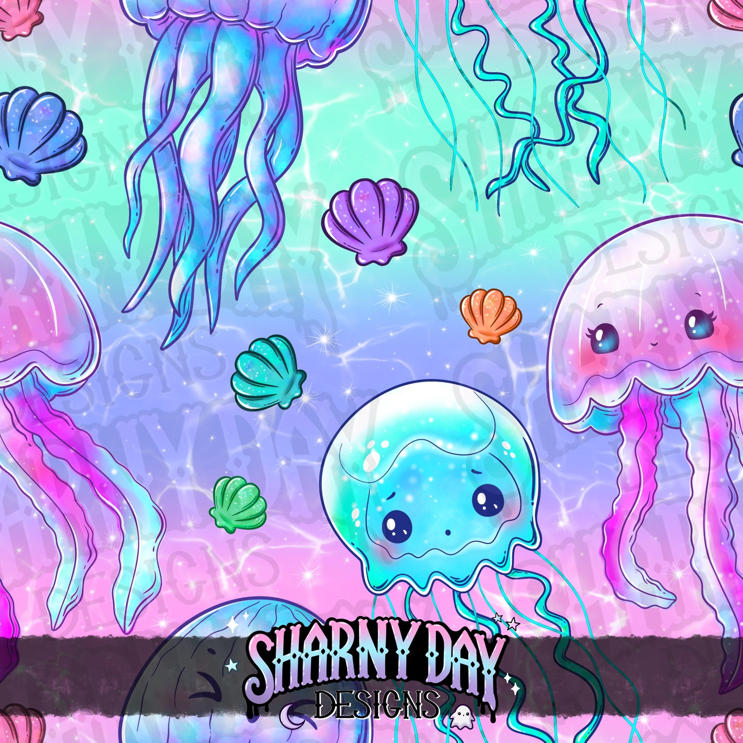 Kawaii Jellyfish Seamless Pattern Design