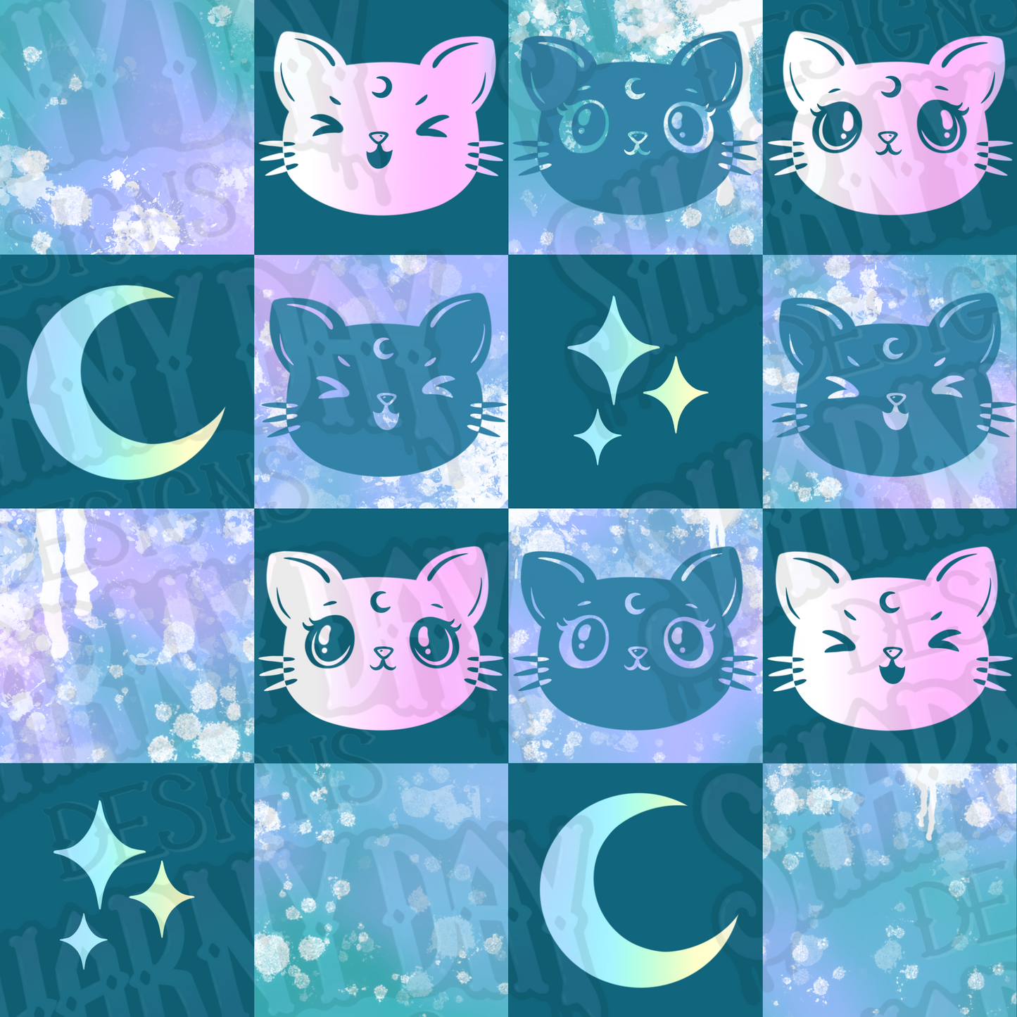 Luna Kitty Check Exclusive Seamless Pattern