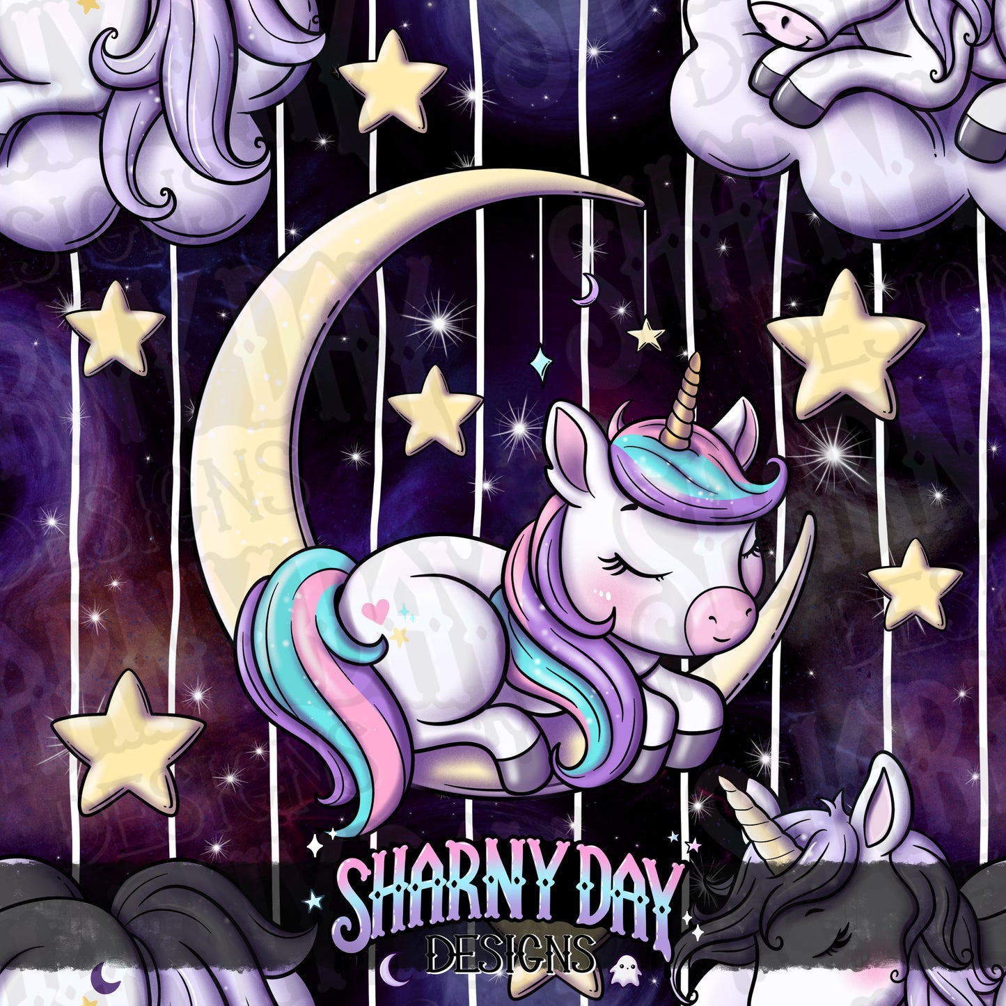 Kawaii Sleepy Unicorns - Exclusive Seamless Pattern Design
