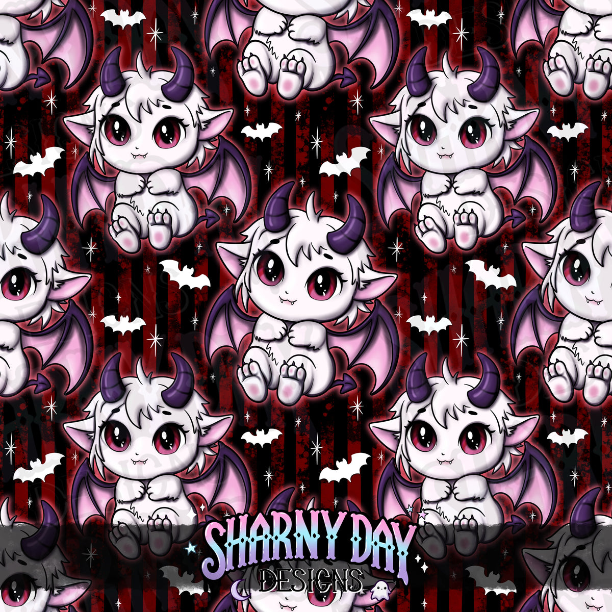 MOXTOBER - Kawaii Demon (Cursed) - Exclusive Seamless Pattern Design