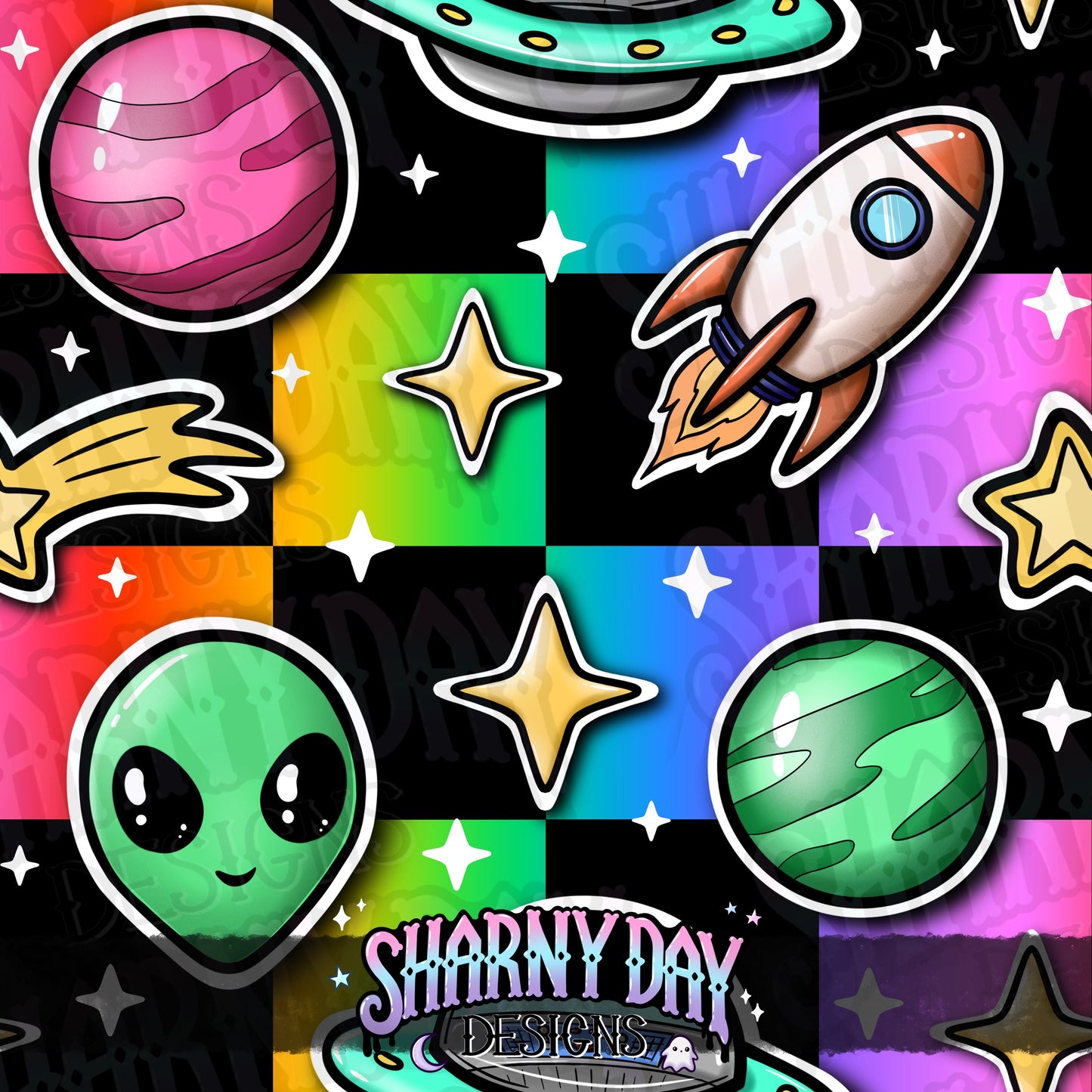 Space Stickers Exclusive Seamless Pattern Design