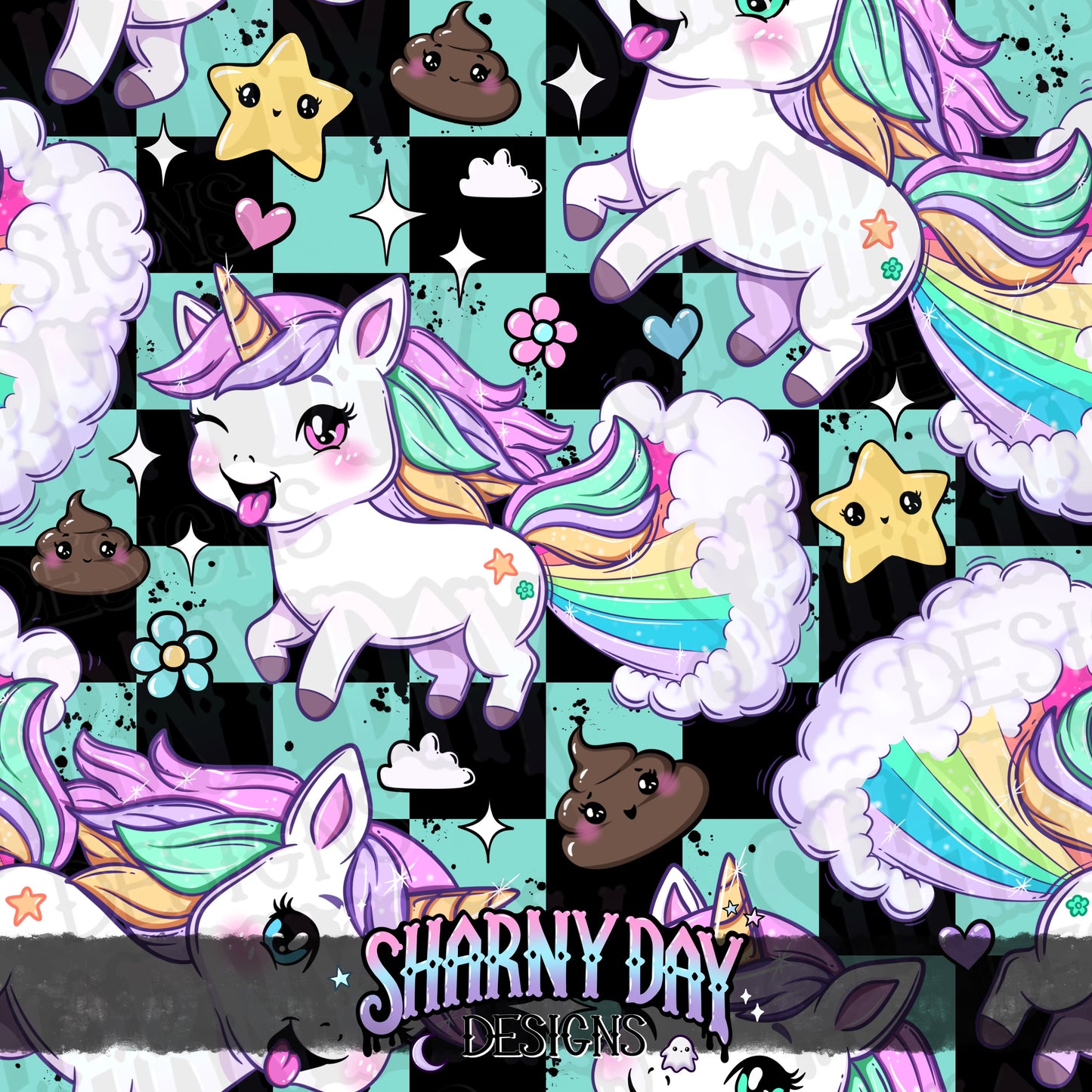 Silly Kawaii Unicorns Exclusive Seamless Pattern Design