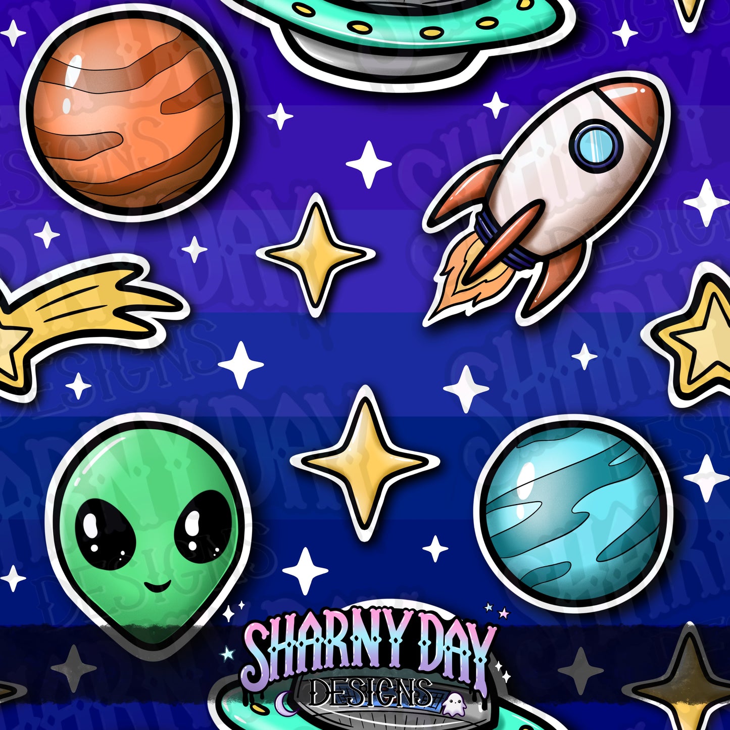 Space Stickers Exclusive Seamless Pattern Design