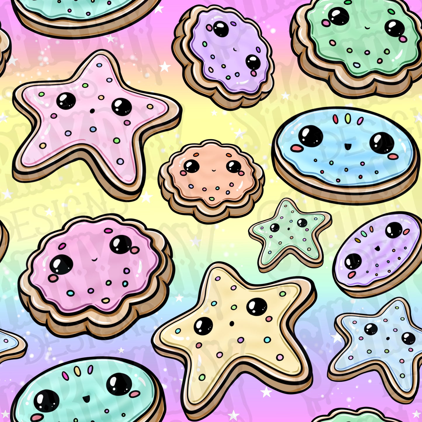 Kawaii Sugar Cookies Exclusive Seamless Pattern Design