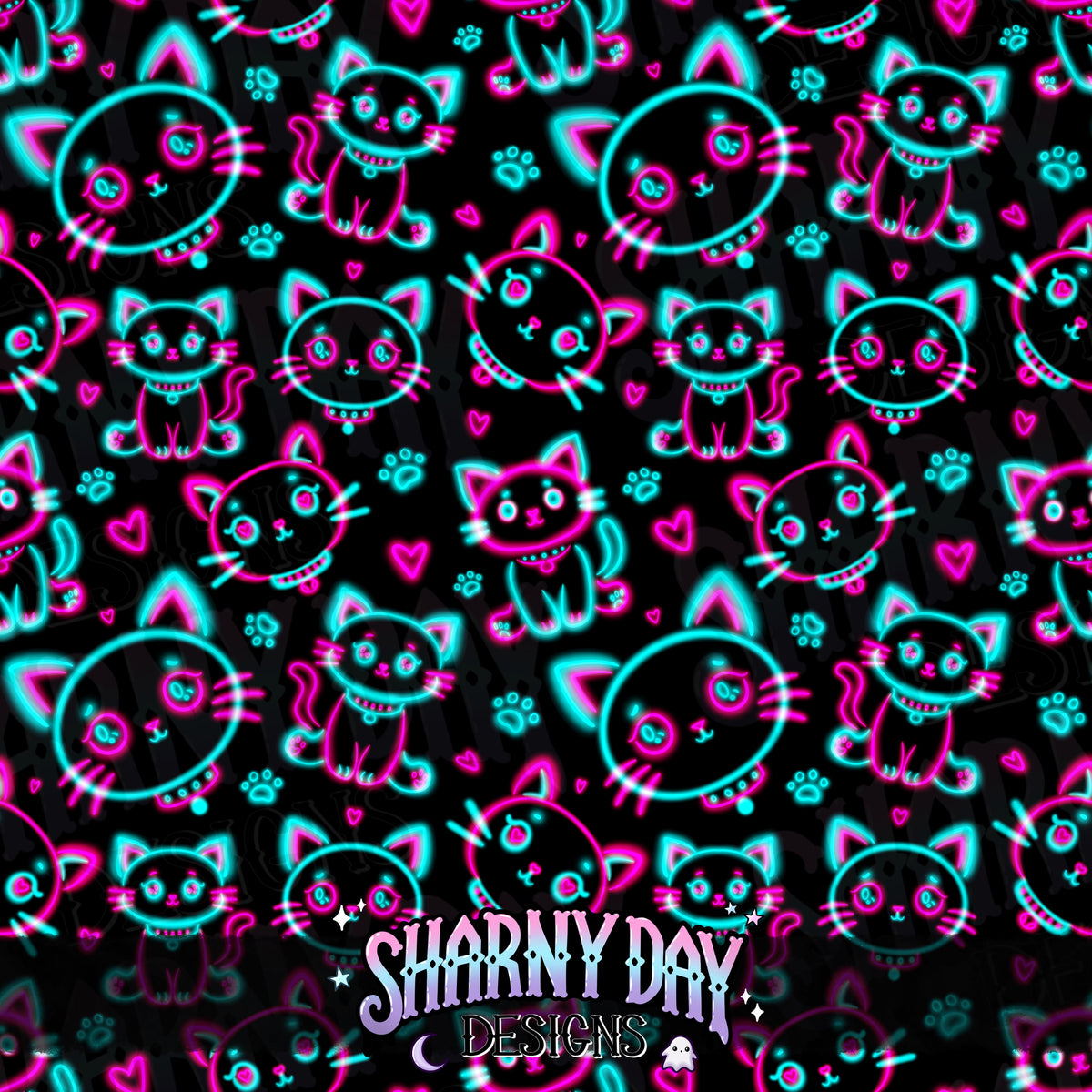 HEXTOBER - Neon Kitties - non-exclusive Seamless Pattern Design