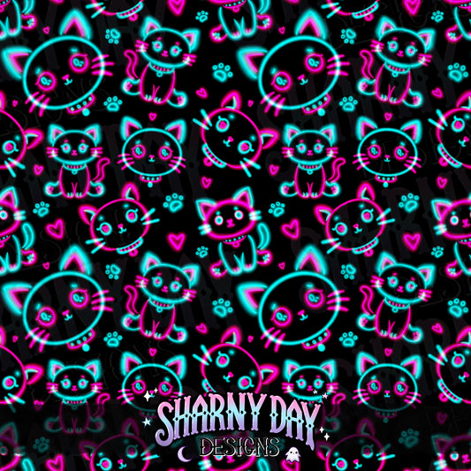 HEXTOBER - Neon Kitties - non-exclusive Seamless Pattern Design