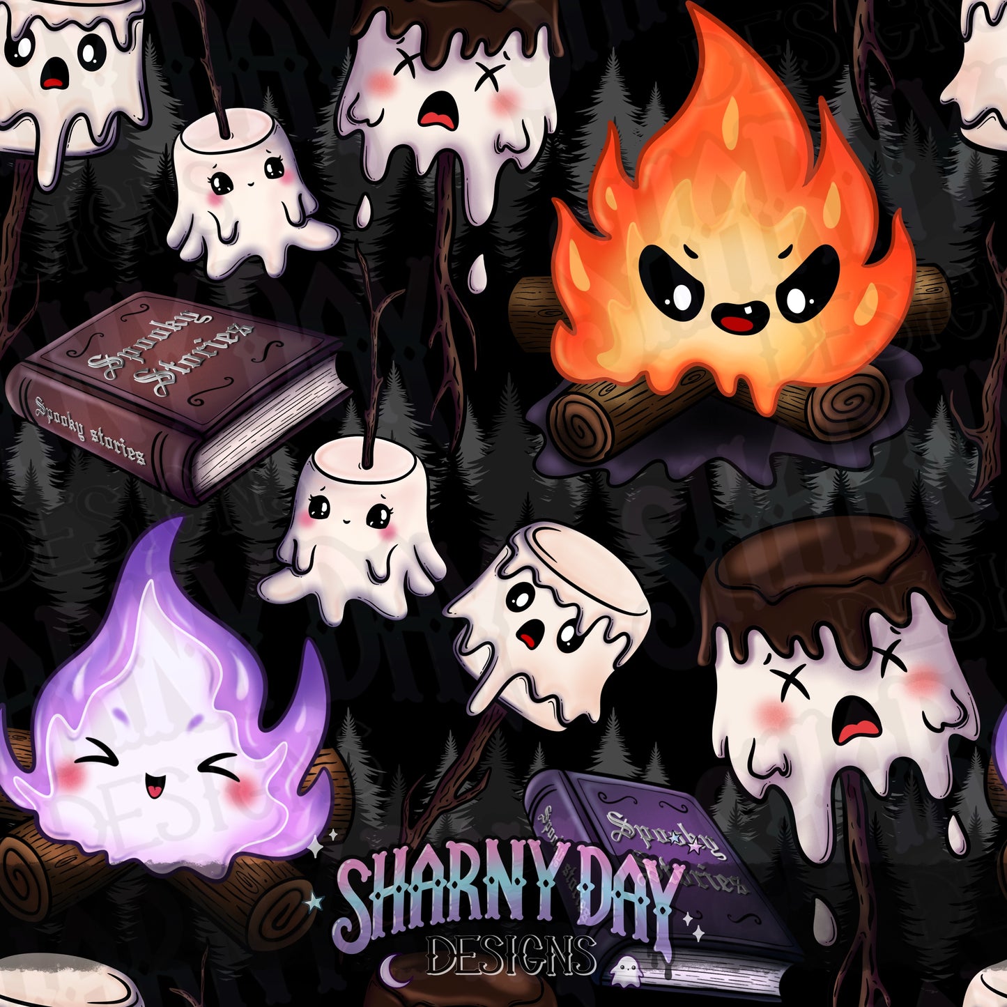 Creepy Campfire Exclusive Seamless Pattern Design