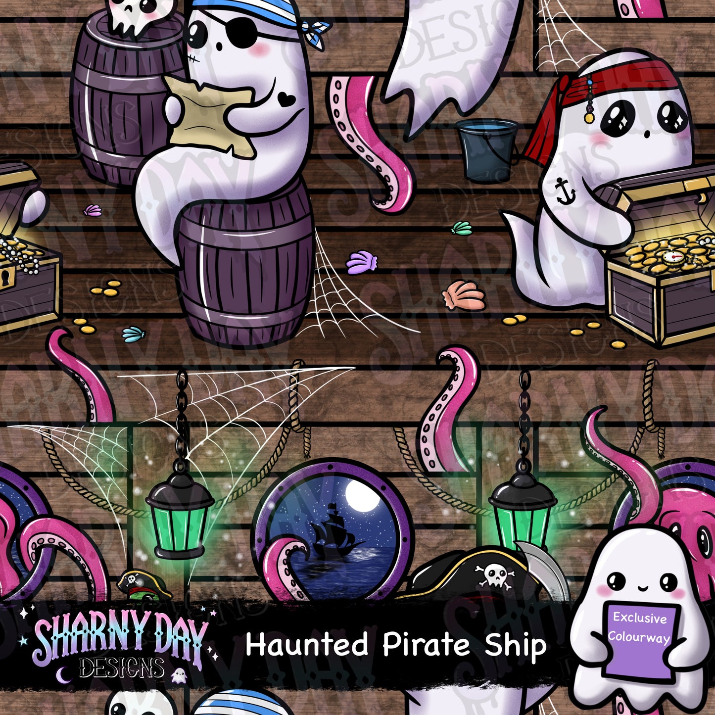 Haunted Pirate Ship Exclusive Seamless Pattern Design