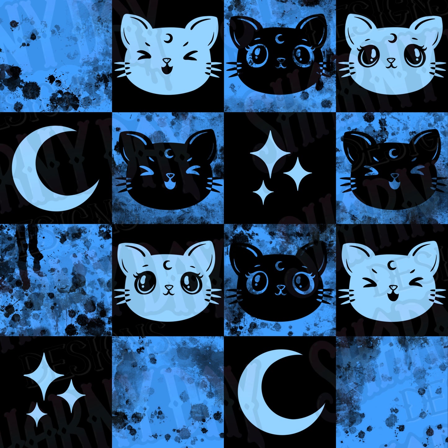 Luna Kitty Check Exclusive Seamless Pattern
