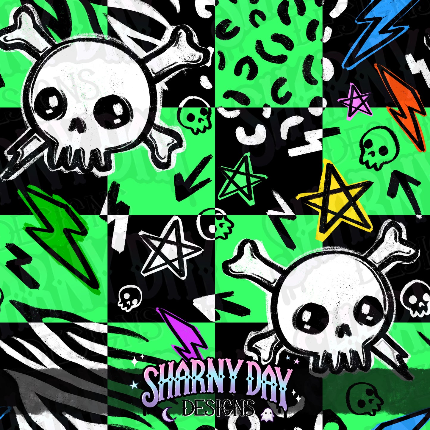 Punky Skulls Exclusive Seamless Pattern Design