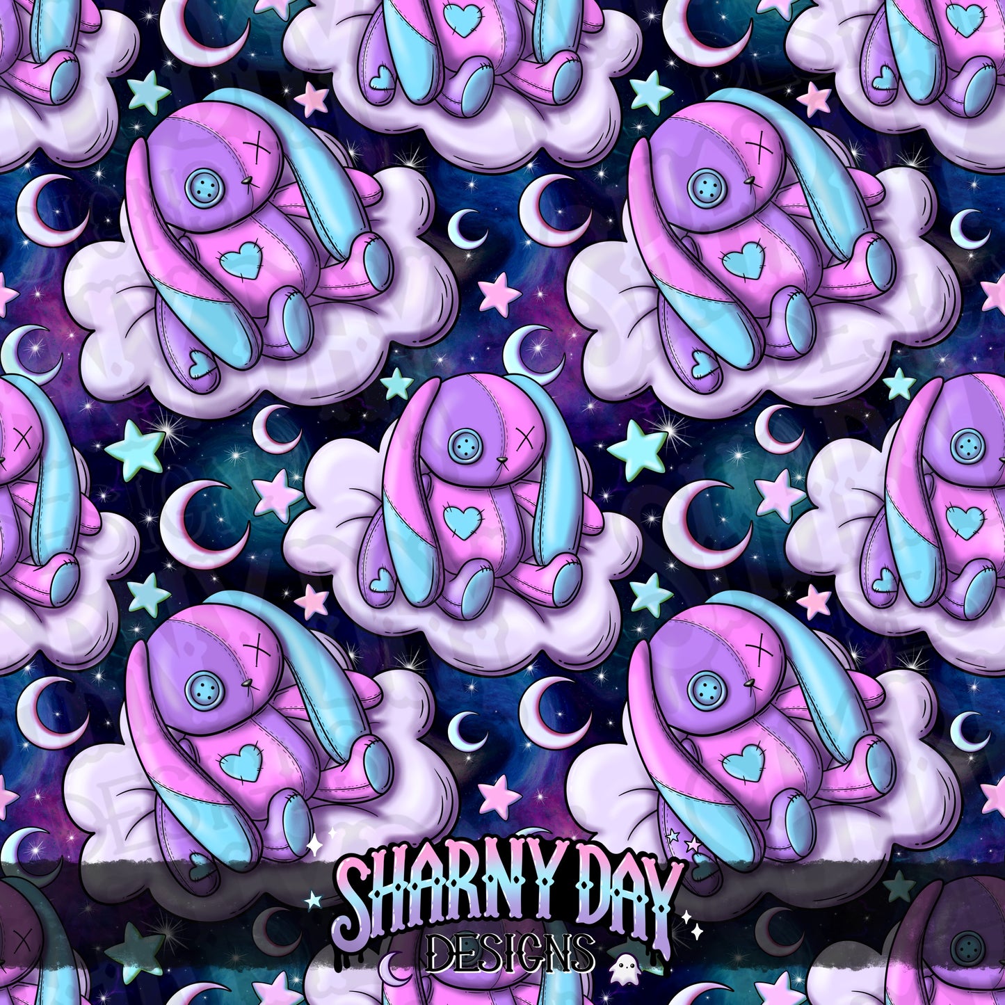 Sleepy Bunny Plushie Exclusive Seamless Pattern Design