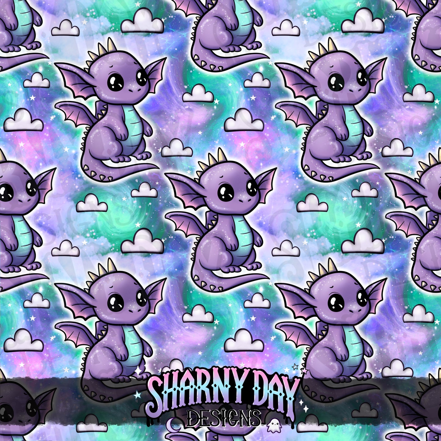 HEXTOBER - Sparkle Kawaii Dragon Exclusive Seamless Pattern Design