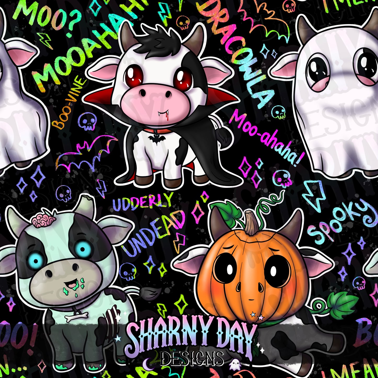 Spoopy Cows Exclusive Seamless Pattern Design