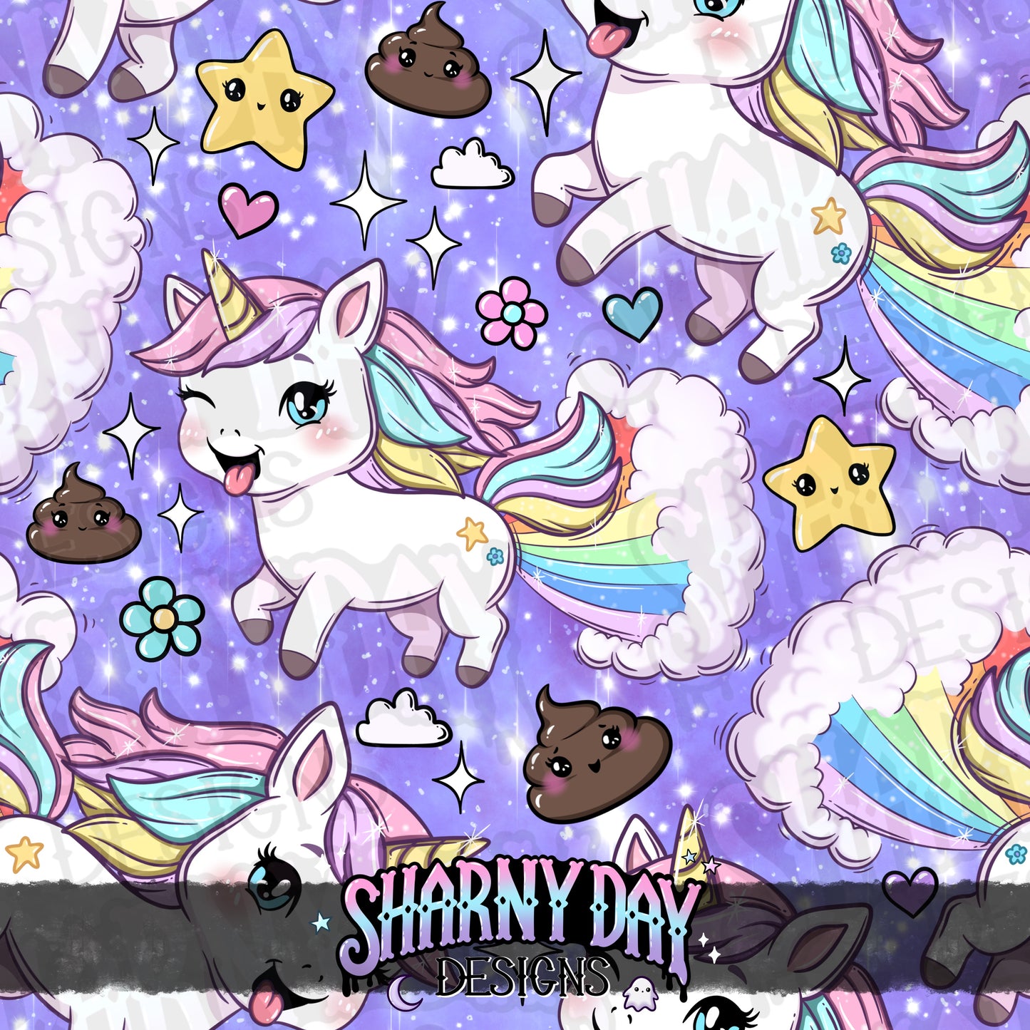 Silly Kawaii Unicorns Exclusive Seamless Pattern Design