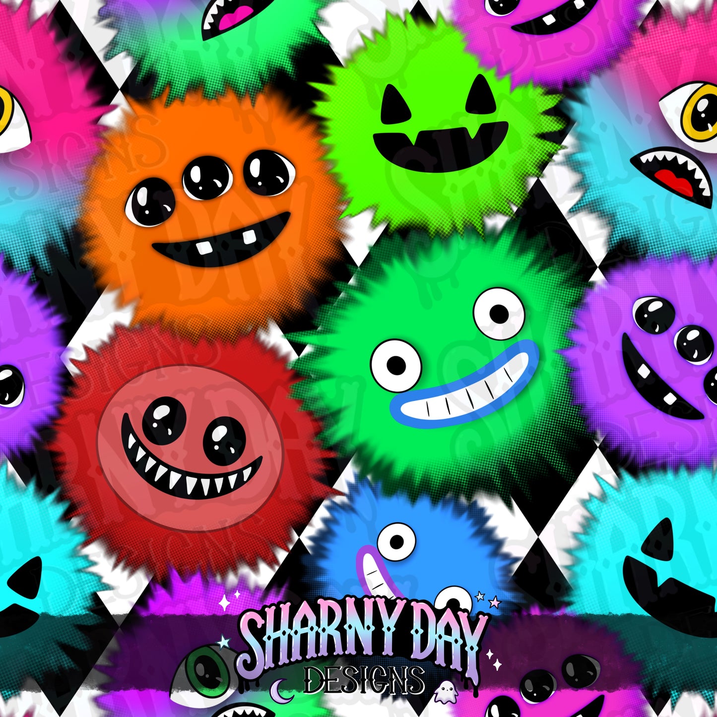 Fluffy Monsters Exclusive Seamless Pattern Design