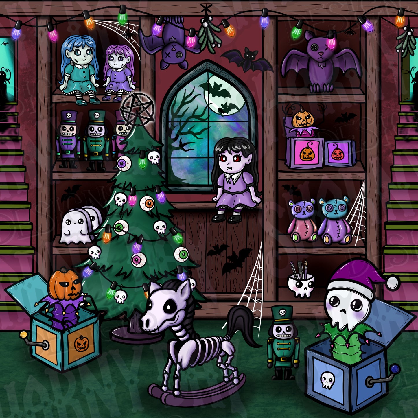 Festive Nightmare Toy Store Exclusive Seamless Pattern Design