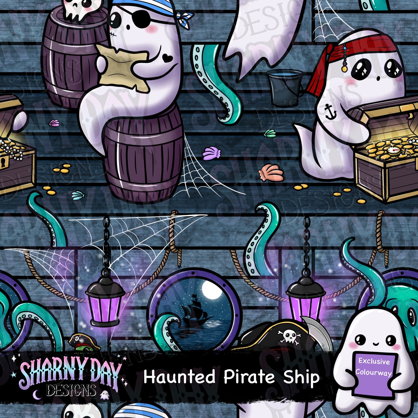 Haunted Pirate Ship Exclusive Seamless Pattern Design