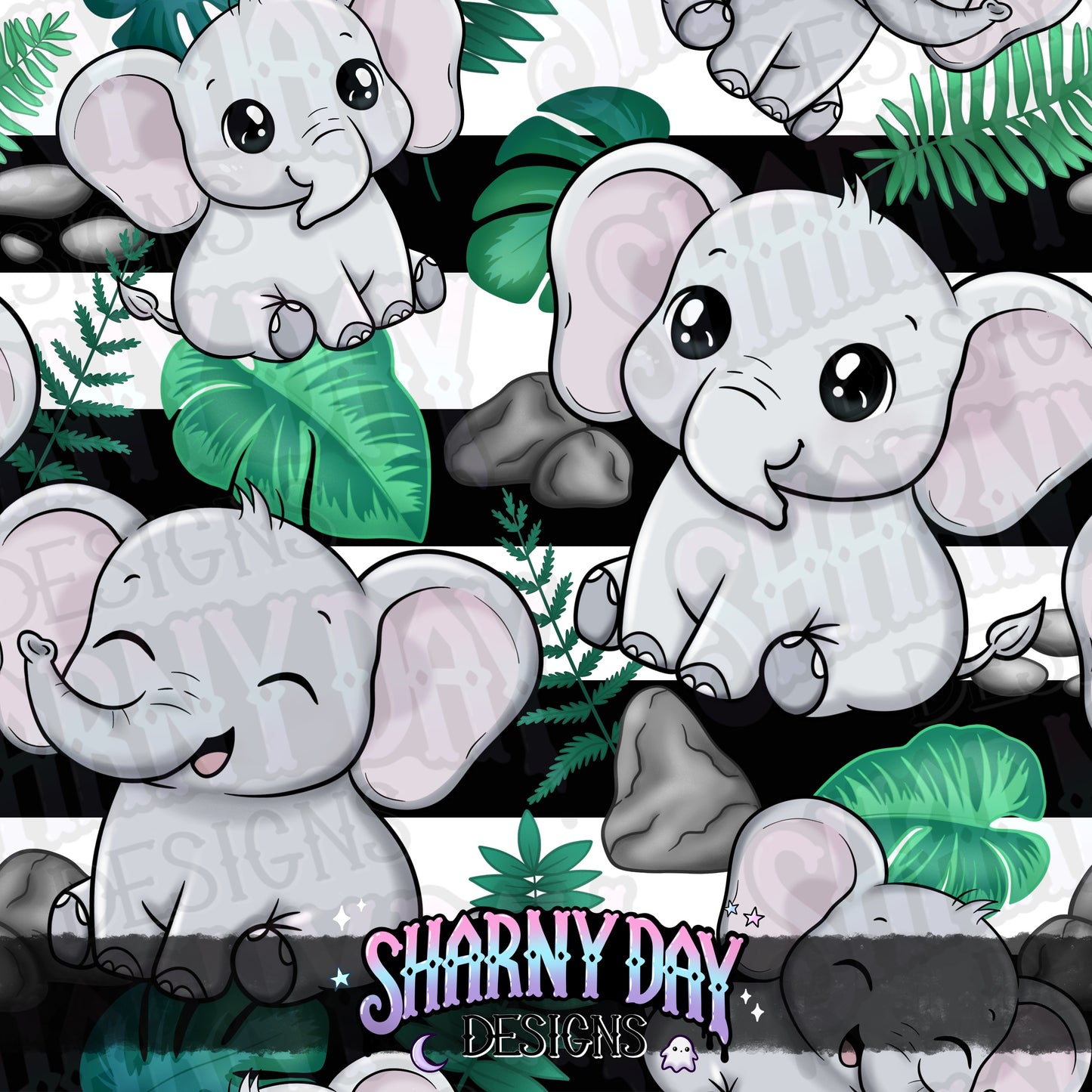 Kawaii Elephants Exclusive Seamless Pattern Design