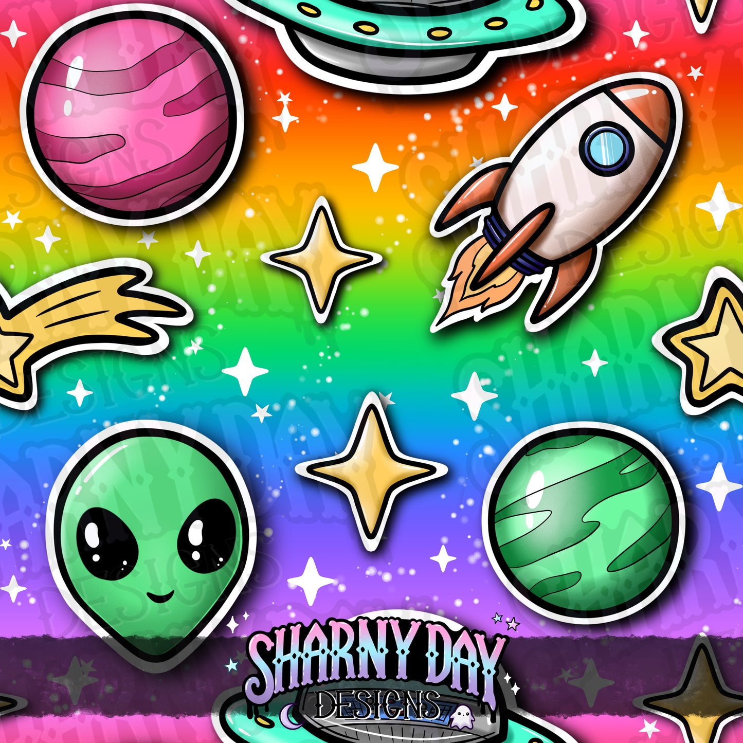 Space Stickers Exclusive Seamless Pattern Design