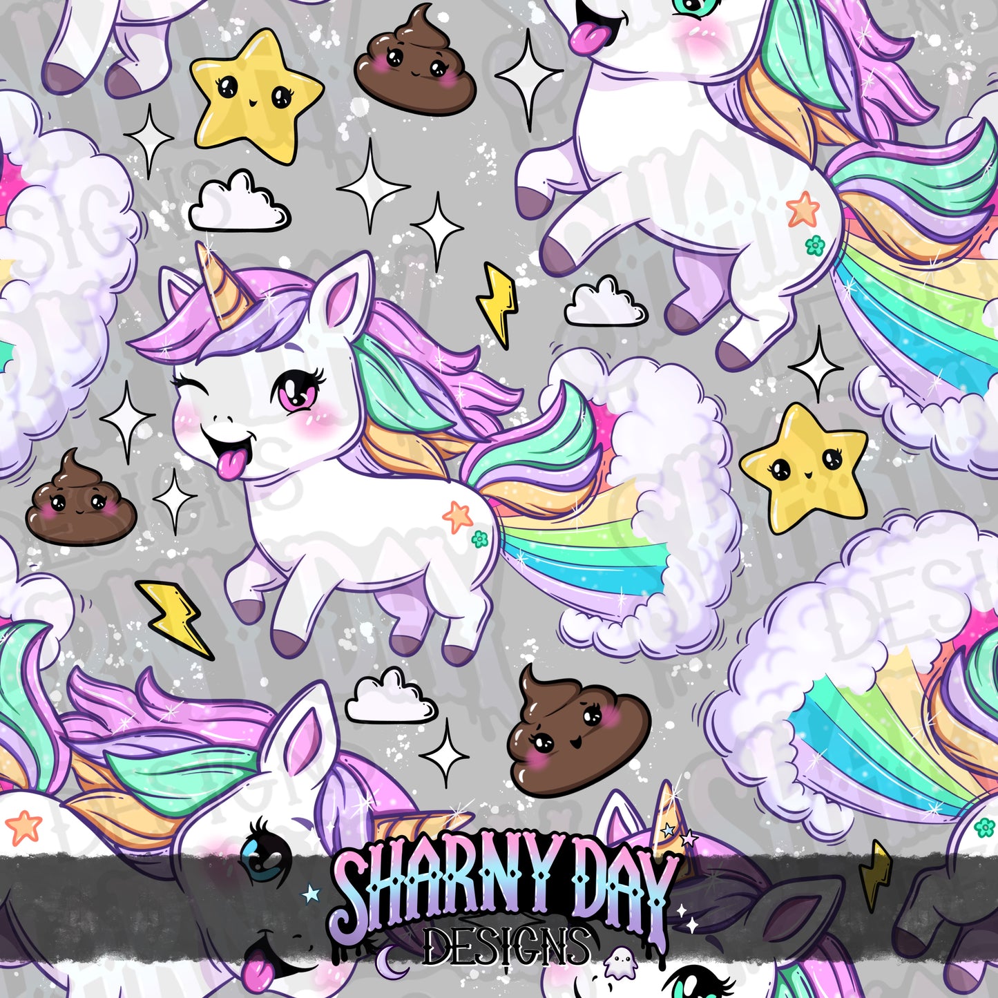 Silly Kawaii Unicorns Exclusive Seamless Pattern Design