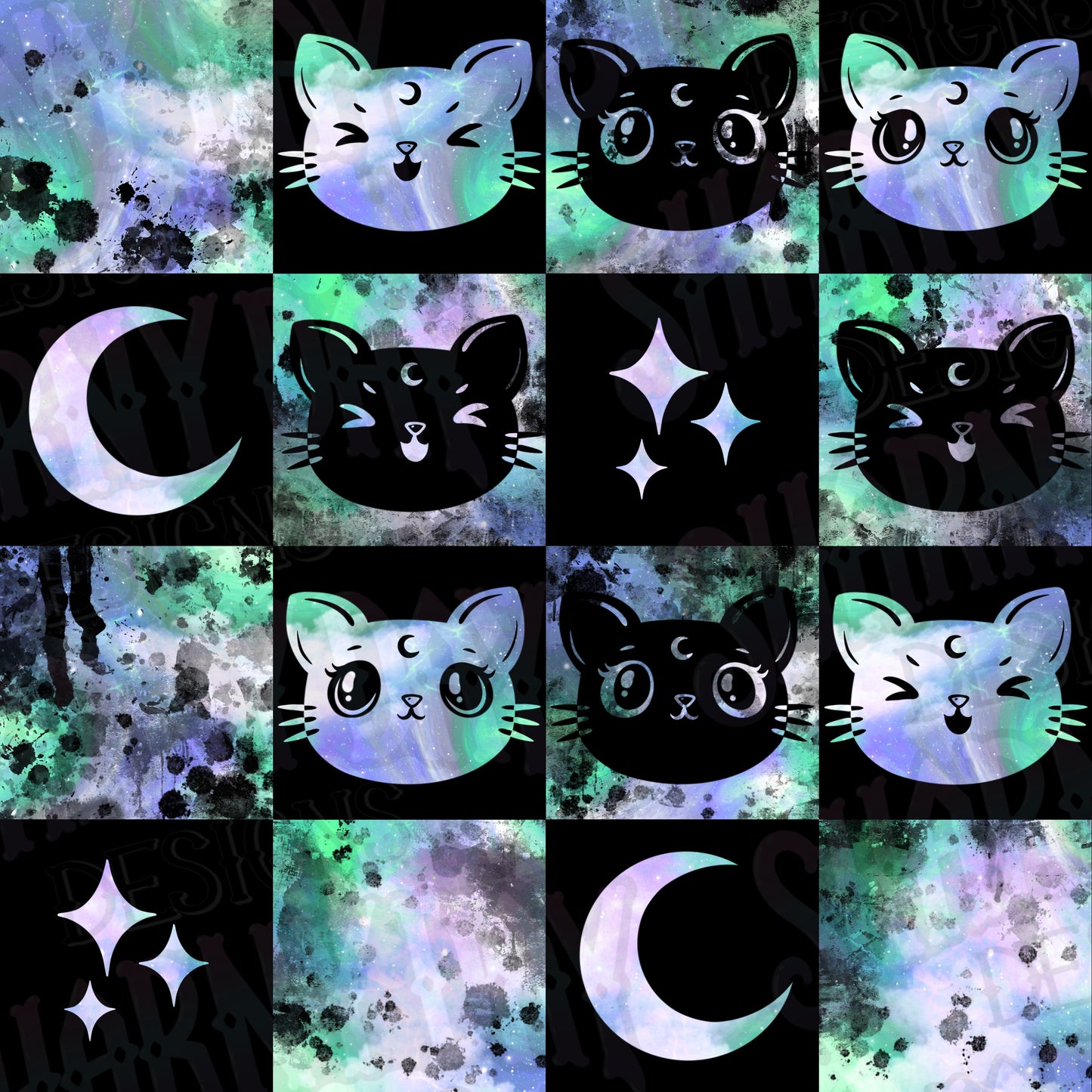 Luna Kitty Check Exclusive Seamless Pattern