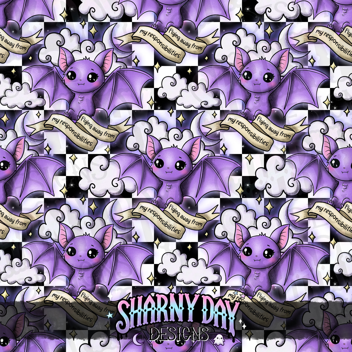 HEXTOBER - Flying Away From My Responsibilities (tattoo) - Exclusive Seamless Pattern Design