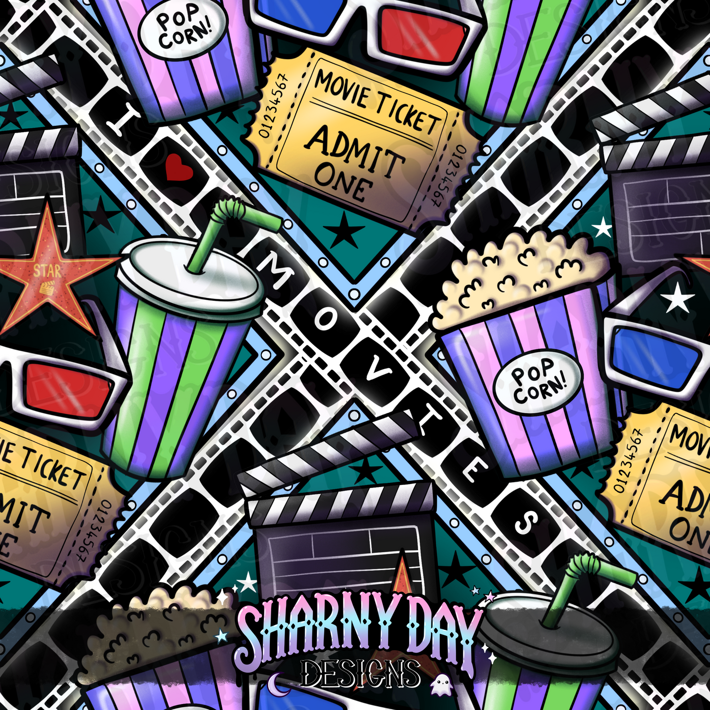 I Heart Movies Limited Seamless Pattern