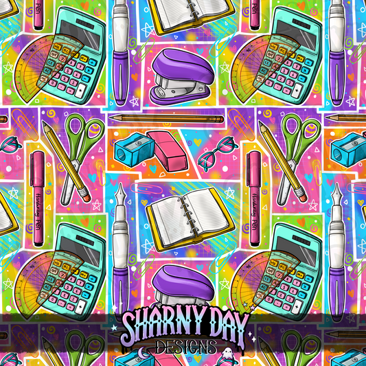 Retro Stationery non-exclusive Seamless Pattern Design