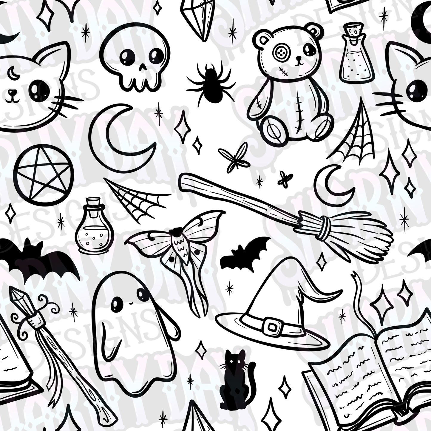 Spoopy Doodles non-exclusive Seamless Pattern Design