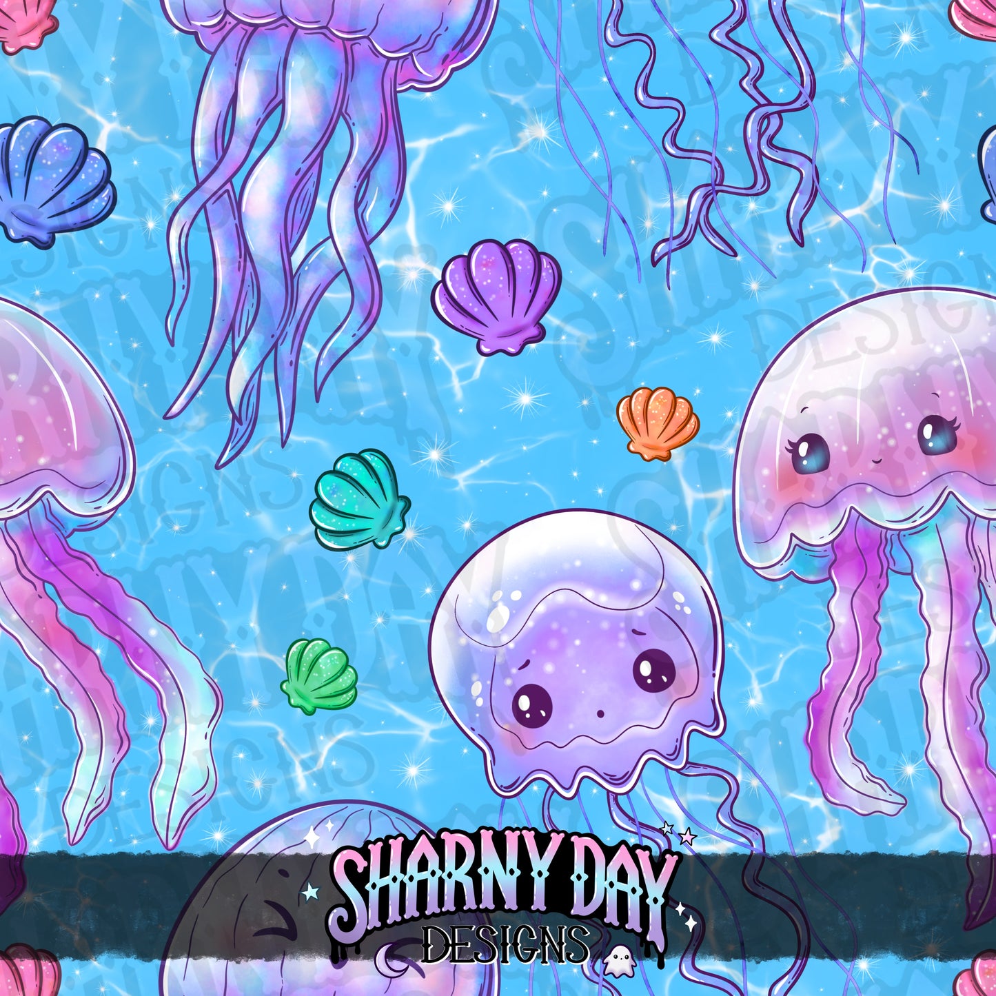 Kawaii Jellyfish Seamless Pattern Design