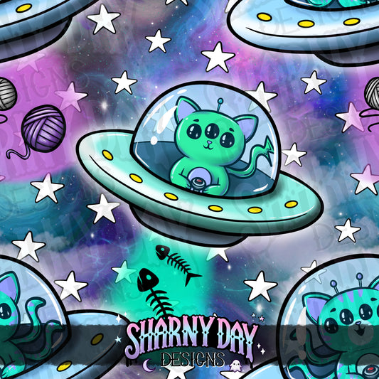 Alien Kitties Exclusive Seamless Pattern Design