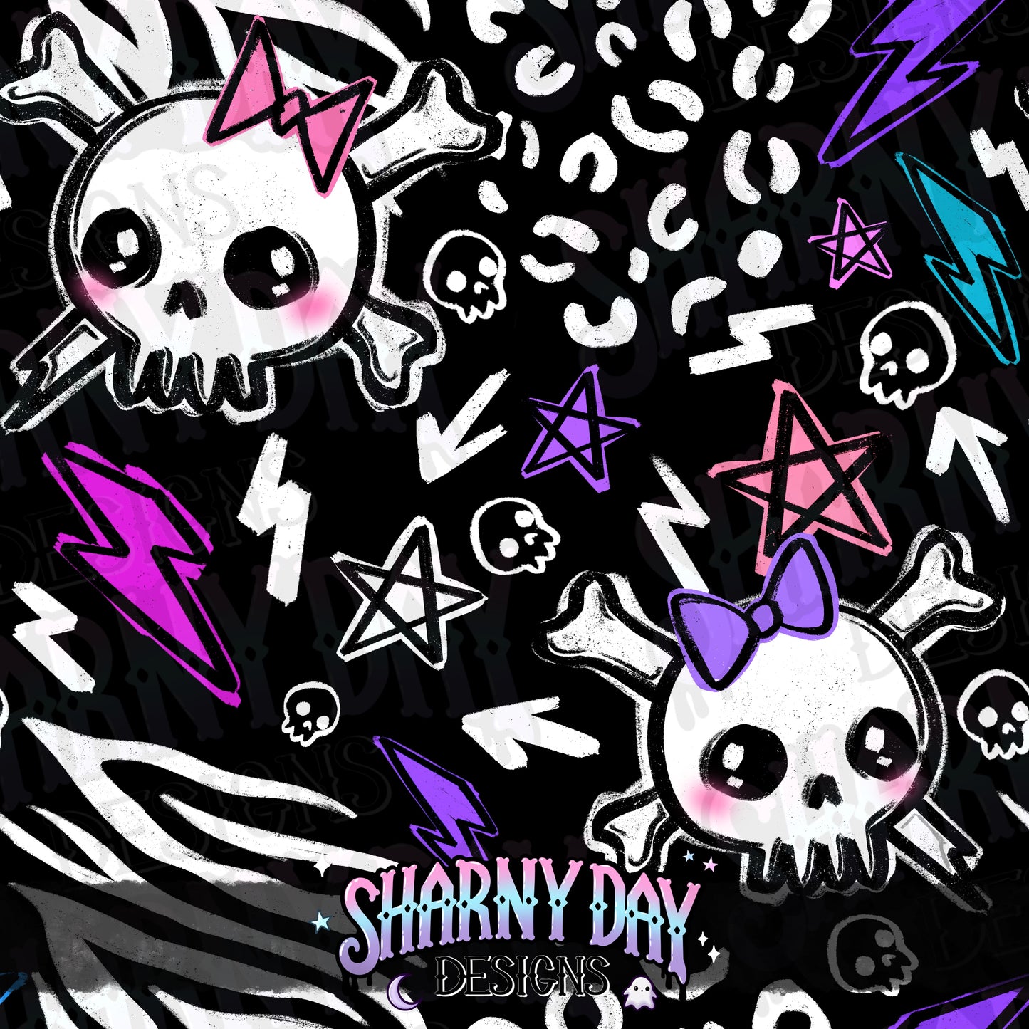 Punky Skulls Exclusive Seamless Pattern Design